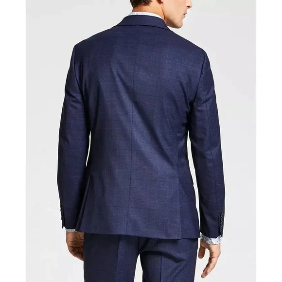 Bar III Men's Slim-Fit Wool Suit Jacket Size 44S Navy Plaid E07996